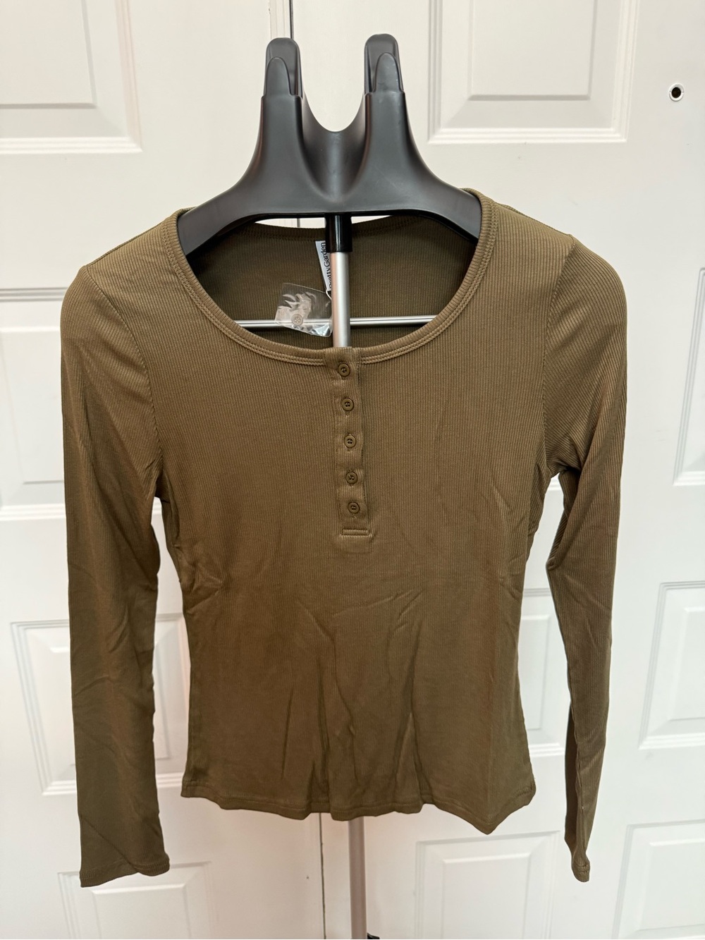 Women's Ribbed Henley Long-Sleeve Top — Olive - Picture 1 of 8